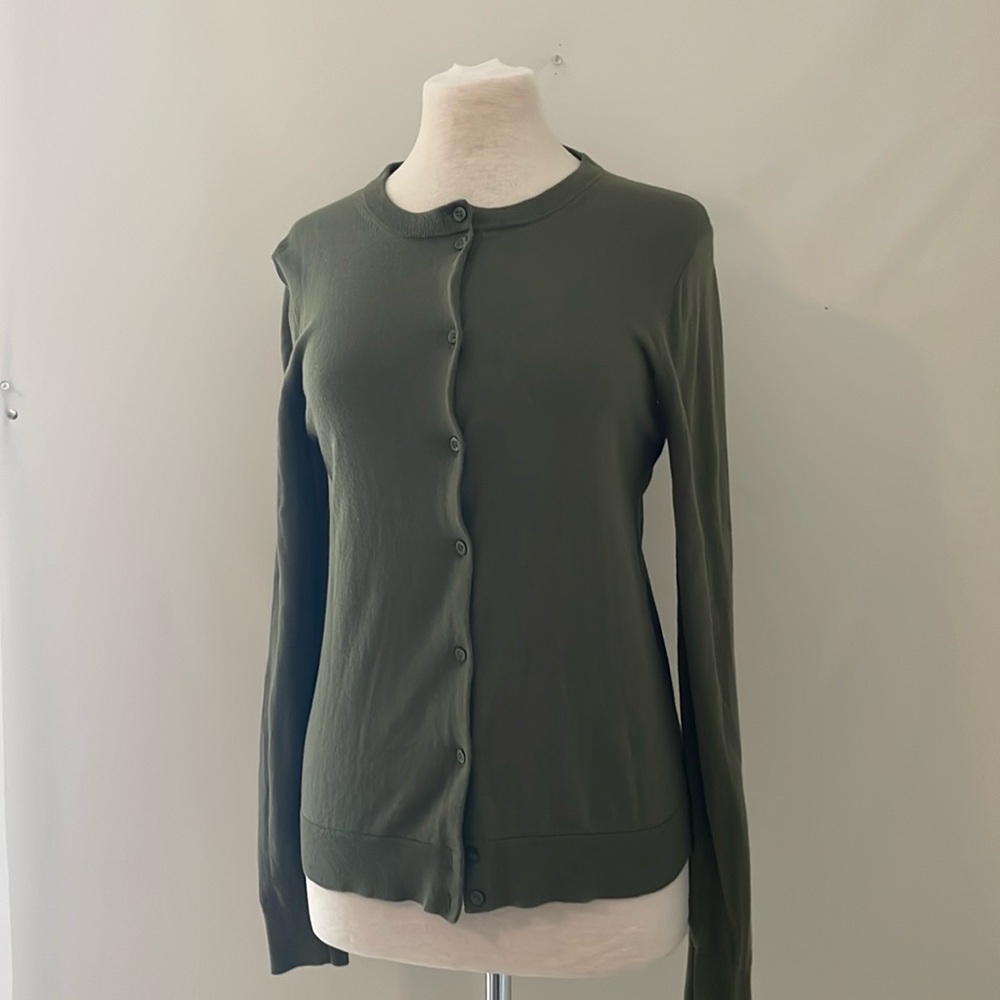 J. Crew Caryn Olive Green Crew Cardigan